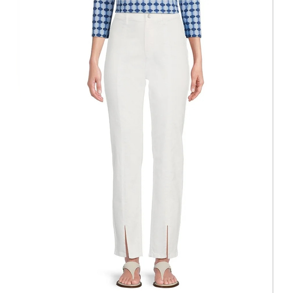 J. McLaughlin White Straight-Leg Ankle Jeans with Front Slits